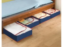 Wenko Fitnessgeräte|Unterbettkommode Blau-Rot 4er Set 15 cm x 100 cm x 45 cm