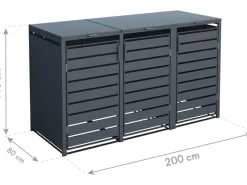Westmann Mülltonnenboxen|Gartenschränke|Mülltonnenbox Kubus Metall 3er Box 240 l Anthrazit 116 x 200 x 80 cm