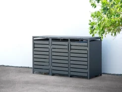 Westmann Mülltonnenboxen|Gartenschränke|Mülltonnenbox Kubus Metall 3er Box 240 l Anthrazit 116 x 200 x 80 cm