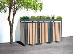 Westmann Gartenschränke|Mülltonnenbox Planta 3 x 240 l Anthrazit/Holzoptik 84 x 200 x 124,5 cm