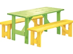 Kinder Wilk Gartenmöbel Für Kinder|Kinder-Gartenmöbel-Set Robusto Kid 3-teilig Grün-Gelb FSC