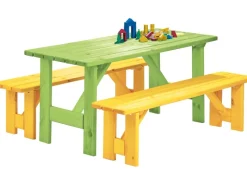 Kinder Wilk Gartenmöbel Für Kinder|Kinder-Gartenmöbel-Set Robusto Kid 3-teilig Grün-Gelb FSC