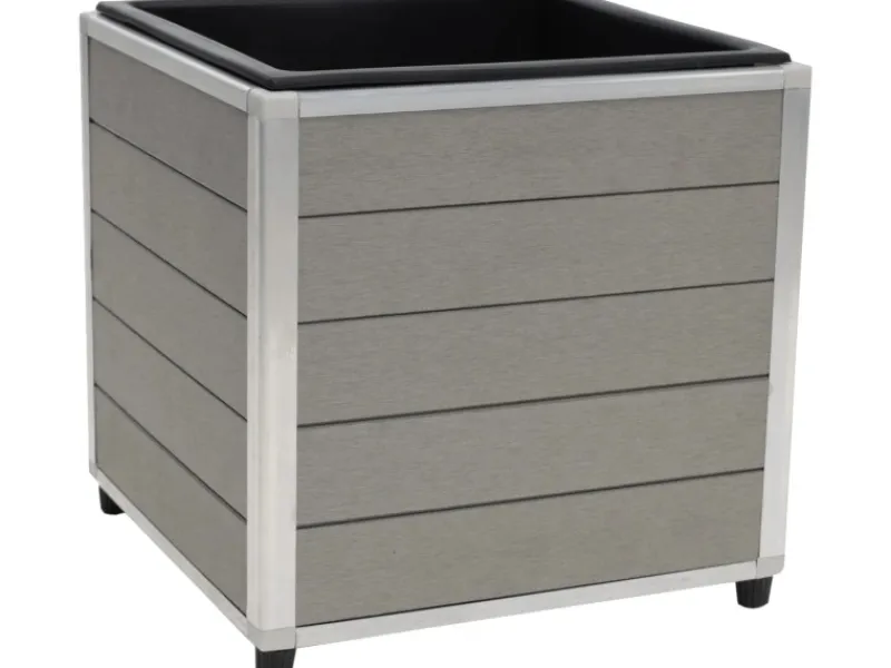 WPC Quader Monaco mit Alurahmen Silber mit PP-Pflanzeinsatz 33 x 33 x 33 cm* Discount