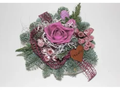 Zementherz mit Rose und Rostfarbenen Metallherz ca. 18 cm Brombeere* New